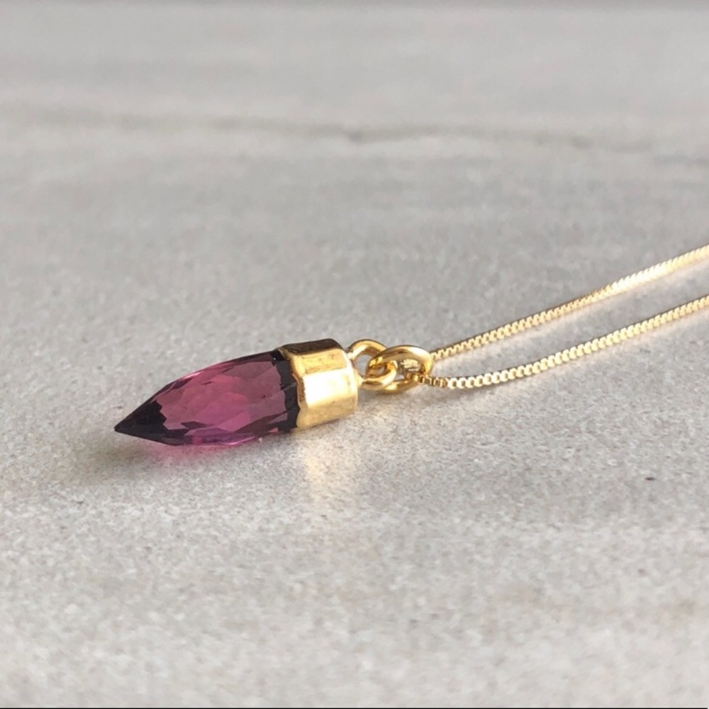 Oxblood Crystal 14k Gold Lariat Necklace - Picture 5 of 6